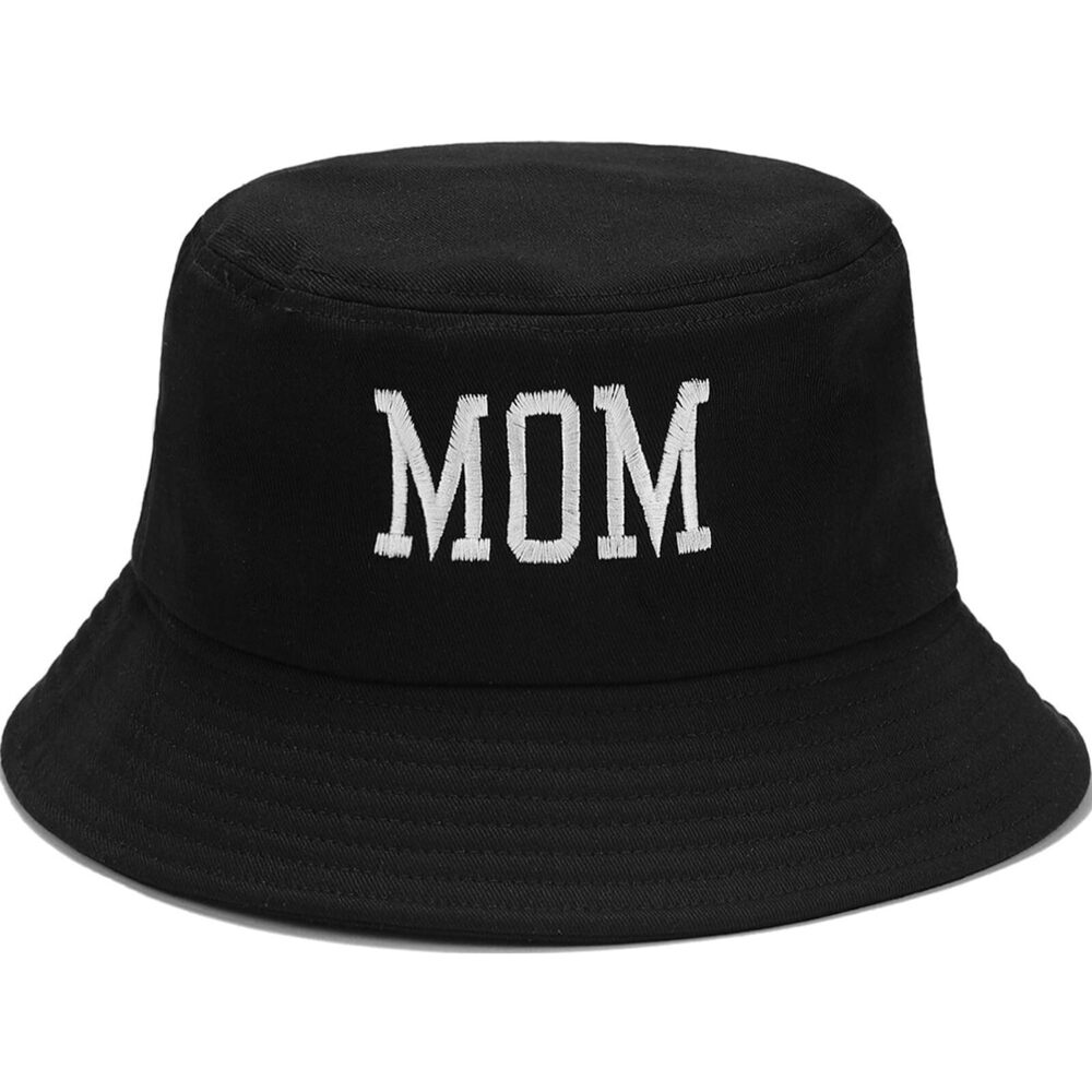 9123 Mom Black Fashion Embroidery Bucket Hat Cotton Beach Fisherman Hats